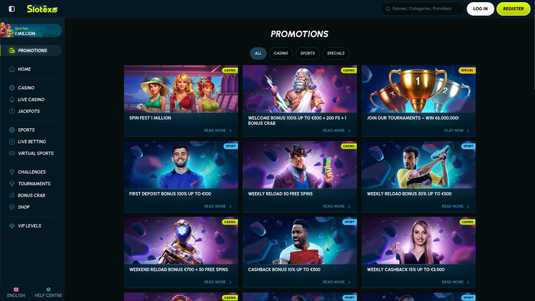 Promociones de escritorio de Slotexo Casino