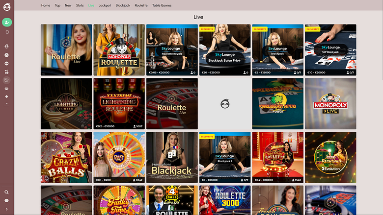 Casino Slothino pour ordinateur avec croupier en direct