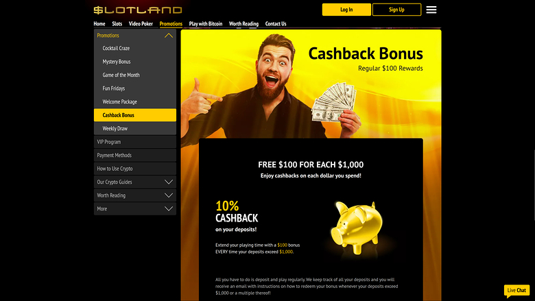 Cashback de bureau de Slotland Casino