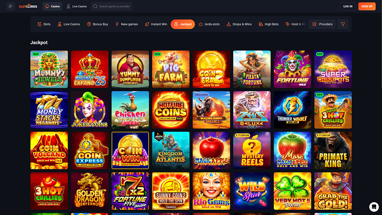 Jackpot sur bureau de SlotLords Casino
