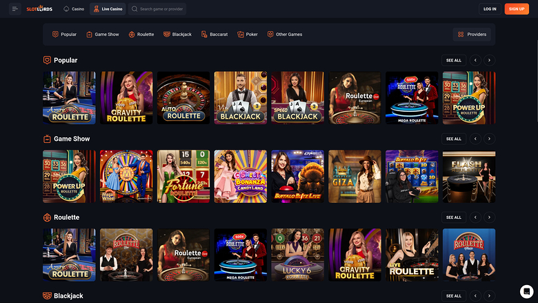 Croupier en direct sur bureau de SlotLords Casino