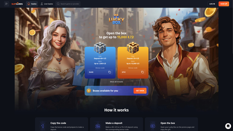 Boîte chanceuse sur bureau de SlotLords Casino