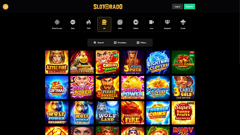 Page des jeux du casino Slotorado