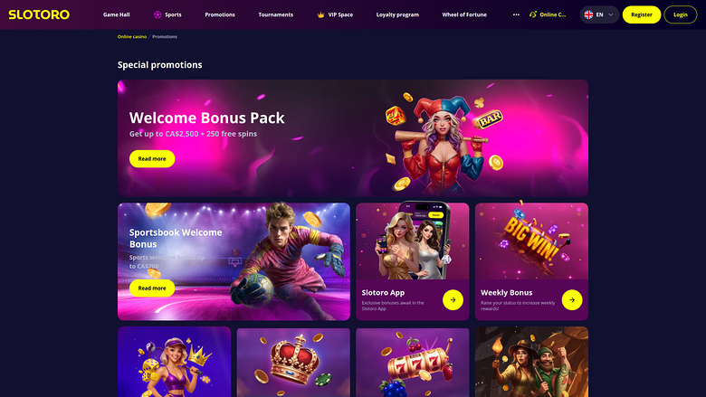 Slotoro Casino Promotions Desktop