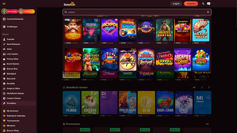 SlotoRush Jackpot per desktop