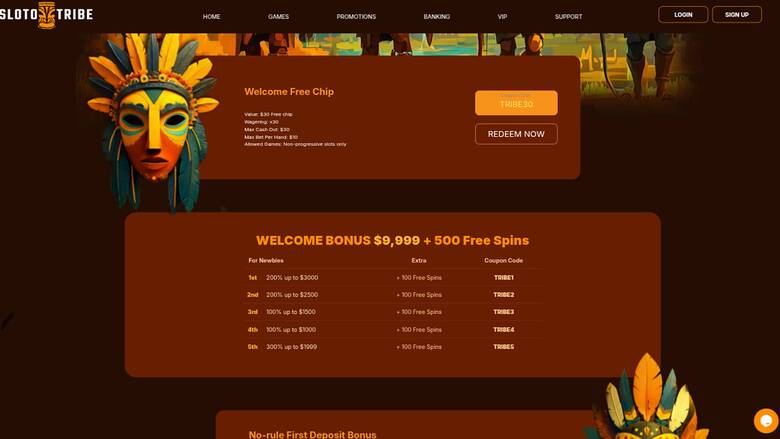 Promtions page screenshot of SlotoTribe Casino