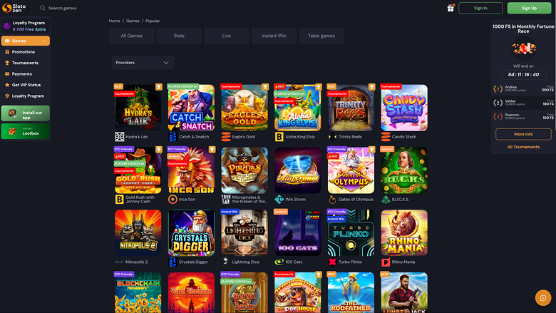 Slotozen Casino Desktop Games