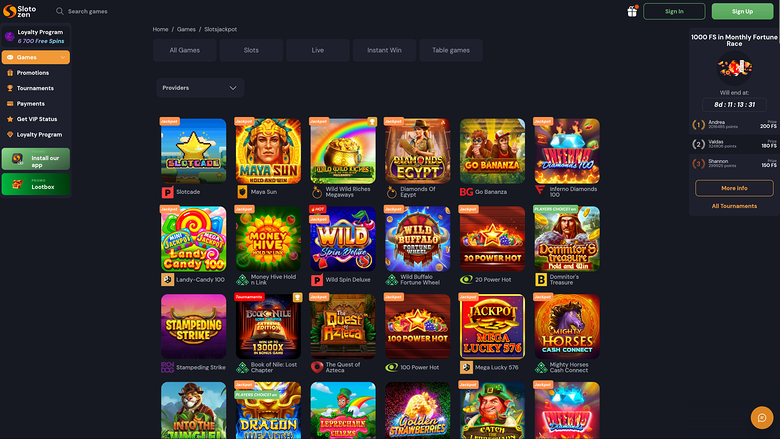 Slotozen Casino Desktop Jackpot