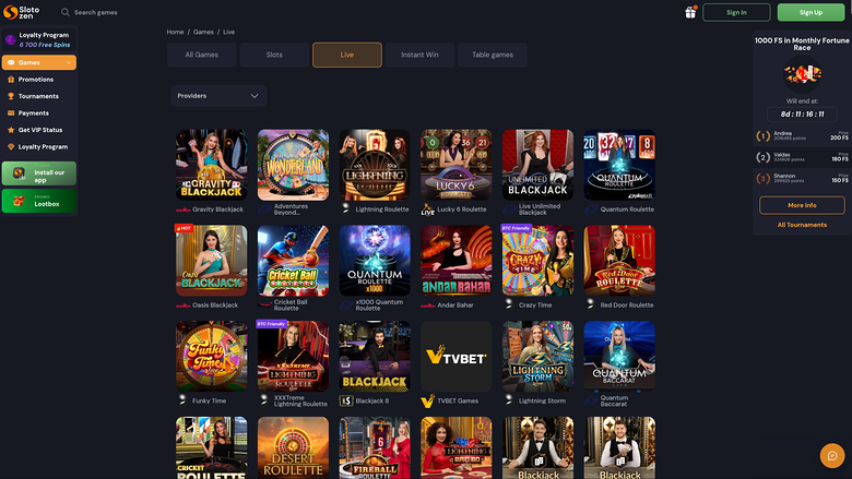 Slotozen Casino Desktop Live Dealer