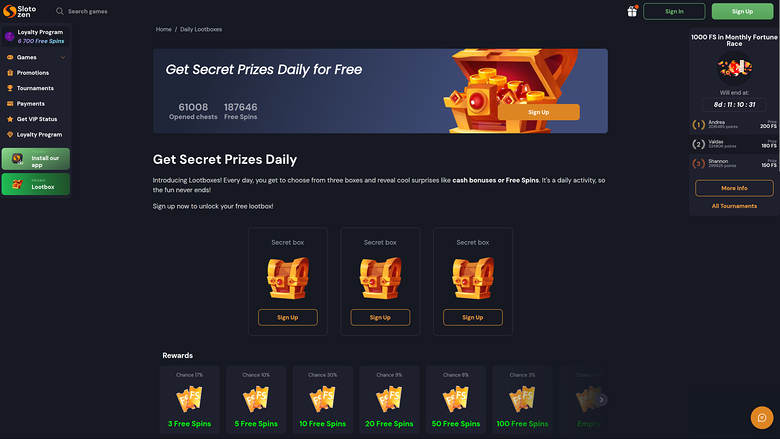 Slotozen Casino Desktop Lootbox