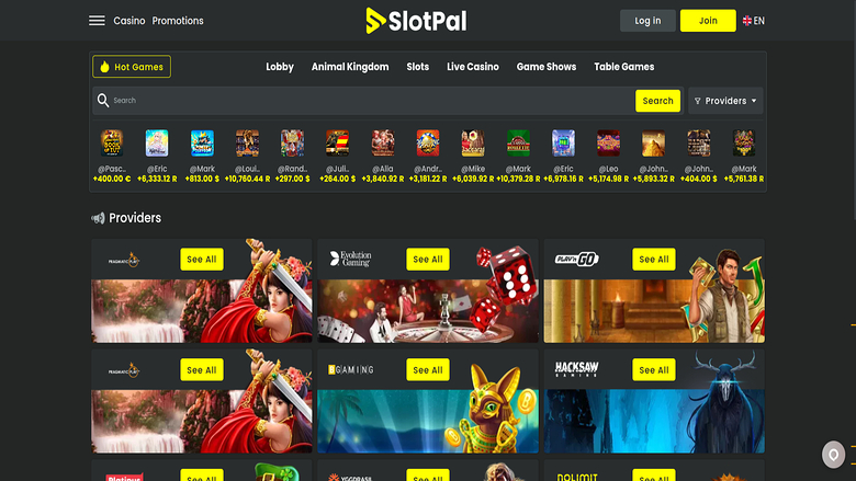 Screenshot der Slotpal Casino-Desktop-Version (Entwickler)