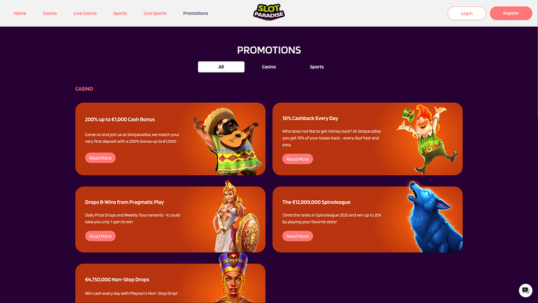 Promociones de escritorio de SlotParadise Casino