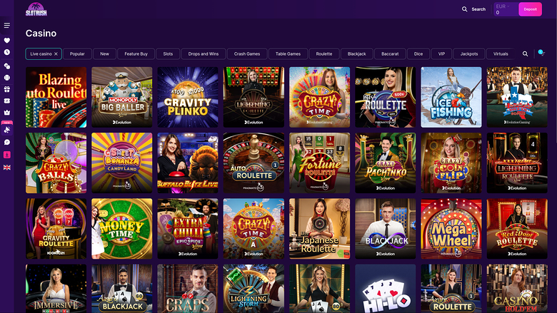 Casino SlotRush sur ordinateur avec croupier en direct