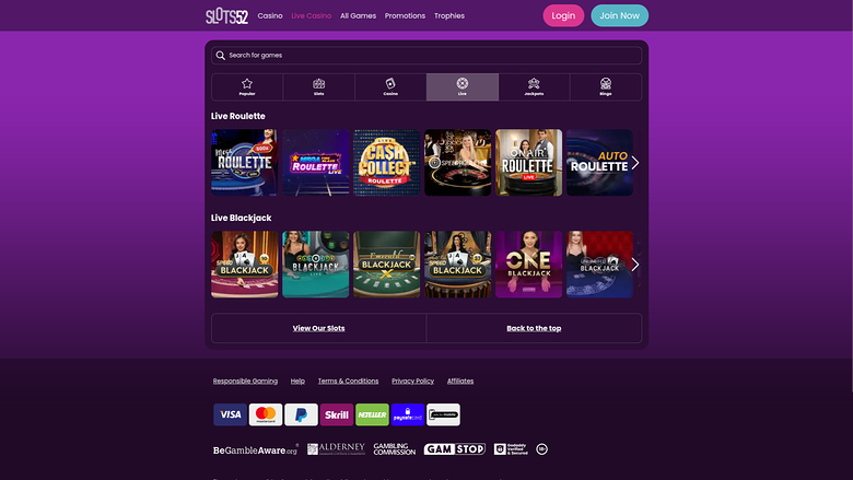 Slots52 Casino Desktop-Live-Dealer
