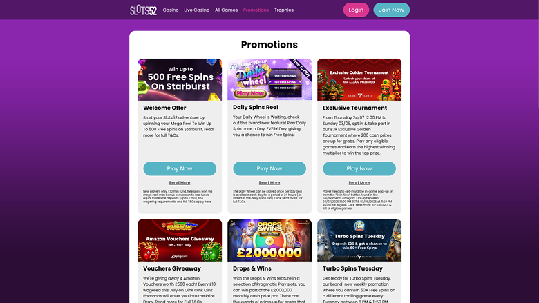 Slots52 Casino Desktop-Aktionen