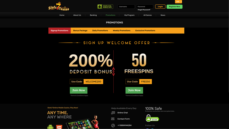 Promotions de bureau de Slots7 Casino