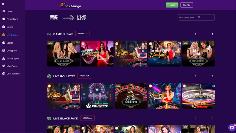 Croupier en direct de bureau de SlotsAmigo Casino