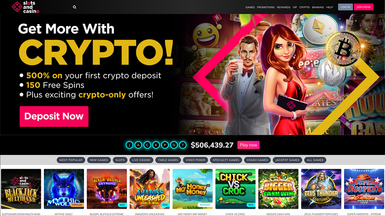 Homepage desktop di SlotsandCasino
