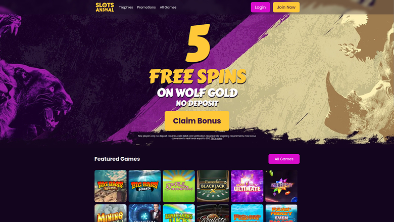 Page d'accueil de bureau de Slots Animal Casino