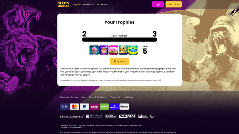 Trophées sur bureau de Slots Animal Casino