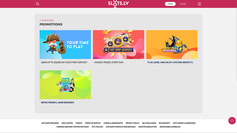 Promotions de bureau de Slots.lv Casino