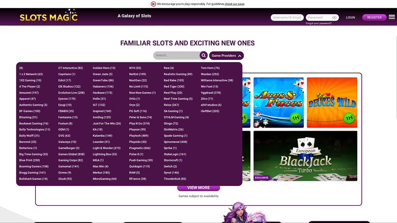 Développeurs de jeux sur bureau de Slots Magic Casino