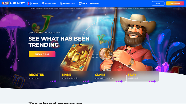 Homepage desktop di SlotsNPlay Casino