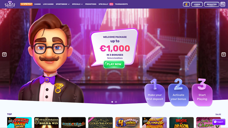 Page d'accueil de bureau de SlotsPalace Casino