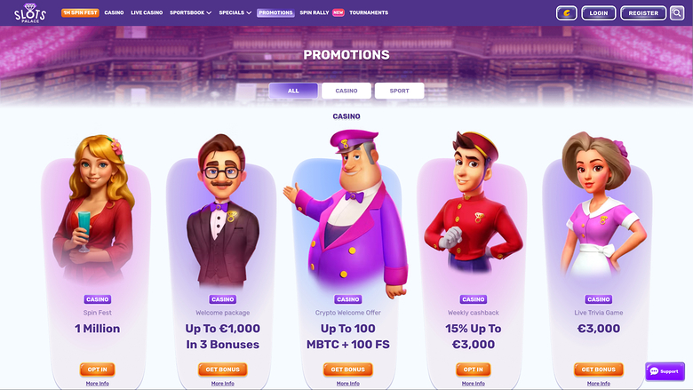 Promotions sur bureau de SlotsPalace Casino