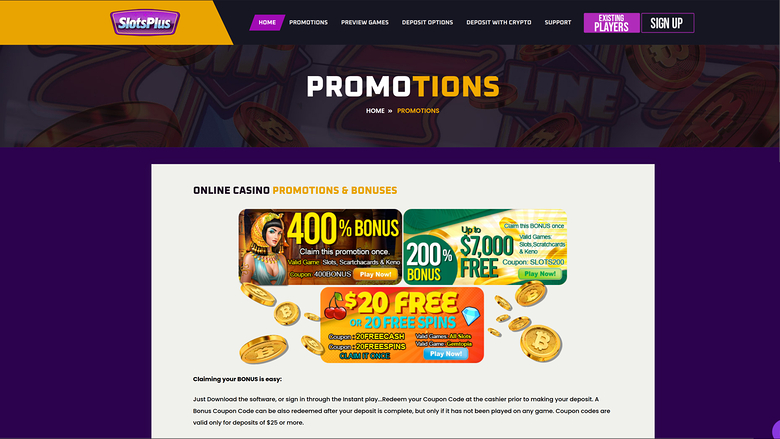 Акции десктопной версии Slots Plus Casino