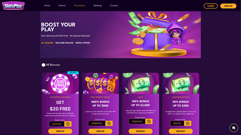 Promotions pour ordinateur de bureau du casino Slots Plus