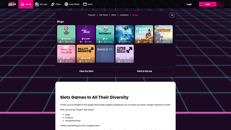 Slots Racer Casino Desktop Bingo