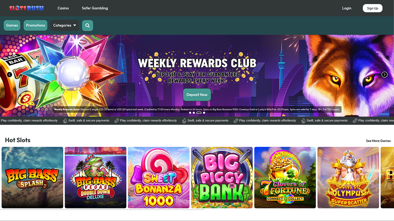 Page d'accueil de bureau de Slots Rush Casino