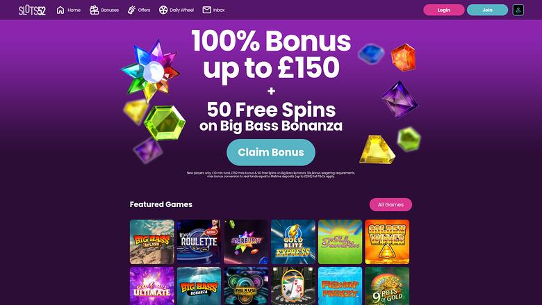 Slots52 Casino Desktop Homepage
