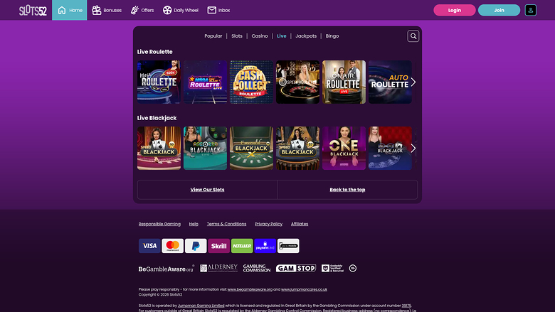Slots52 Casino Desktop Live Dealer