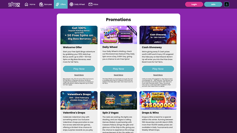 Slots52 Casino Desktop Promotions