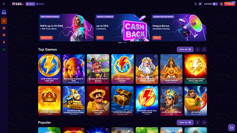 Página de inicio de escritorio del casino SlotsDj