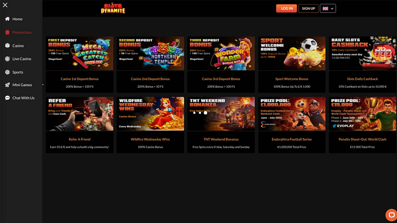 Capture d'écran de la page Promotions du casino SlotsDynamite