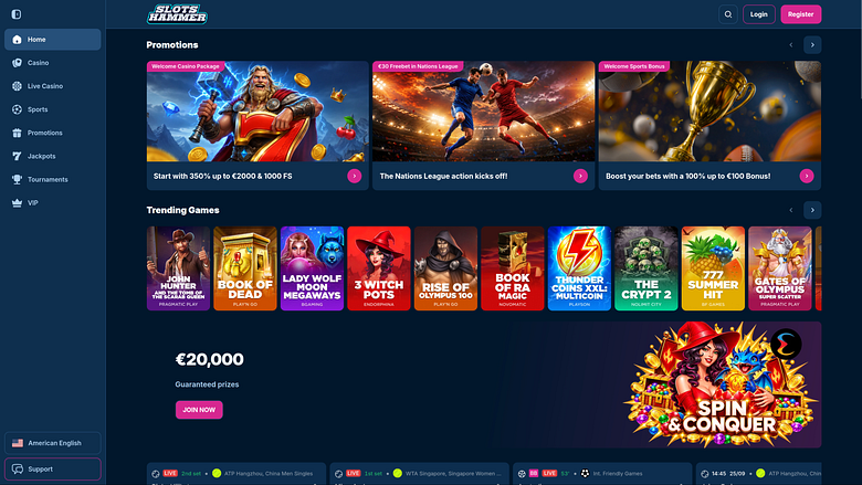 Page d'accueil du bureau de SlotsHammer Casino