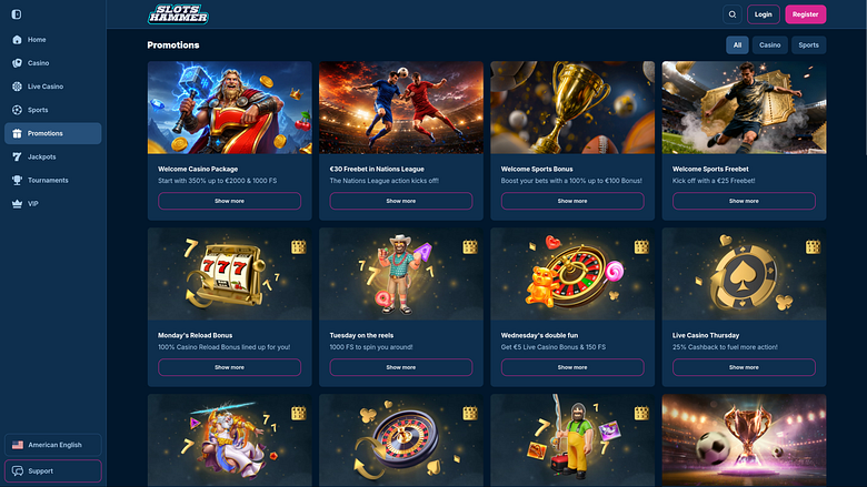 Promotions de bureau du casino SlotsHammer