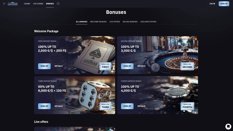 Screenshot der Promotionsseite von SlotLounge Casino