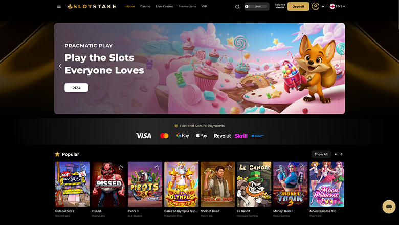SlotStake Casino Desktop-Homepage