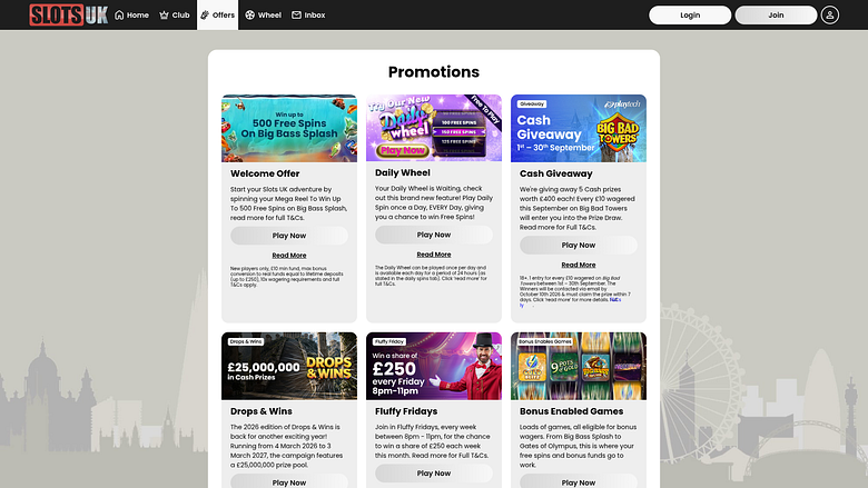 SlotsUK Casino Desktop-Aktionen