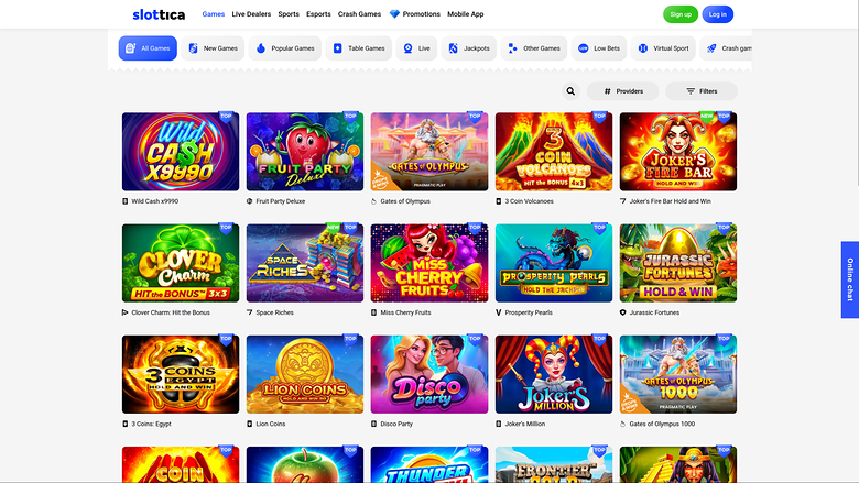 Jeux sur bureau de Slottica Casino