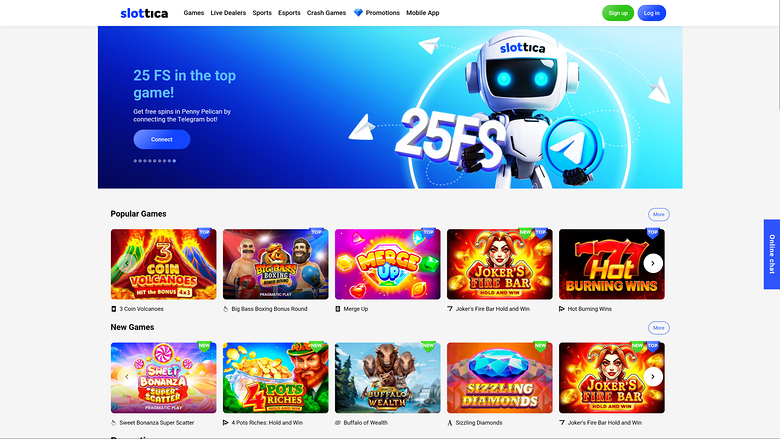 Page d’accueil de bureau de Slottica Casino