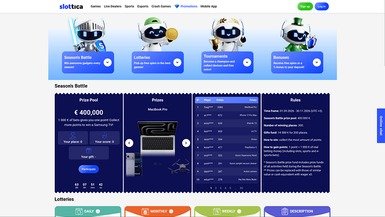 Promozioni desktop di Slottica Casino