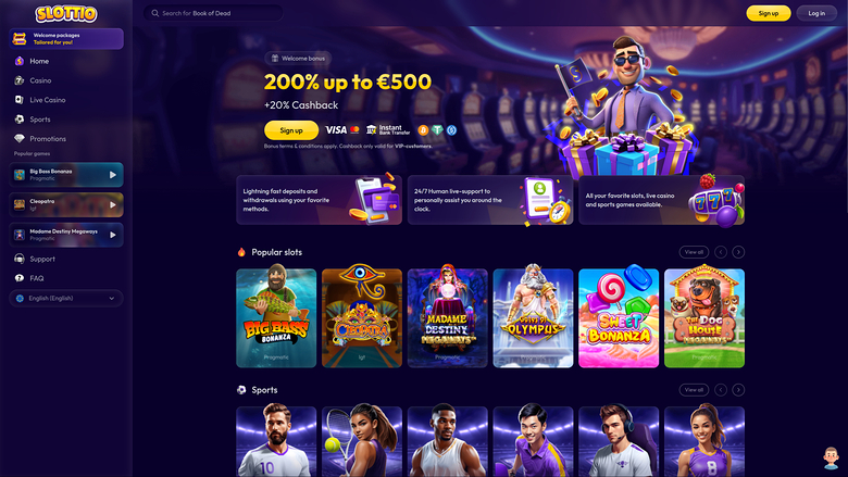 Página de inicio de escritorio de Slottio Casino