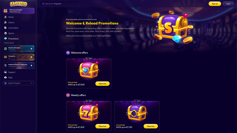 Promociones de escritorio de Slottio Casino