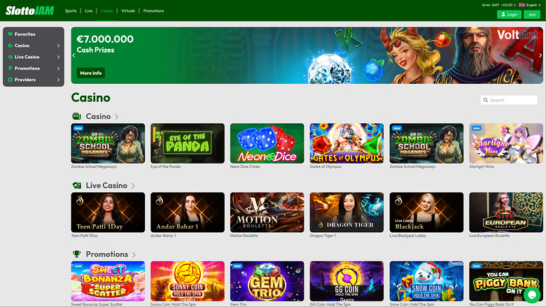 Page d'accueil de bureau de SlottoJam Casino