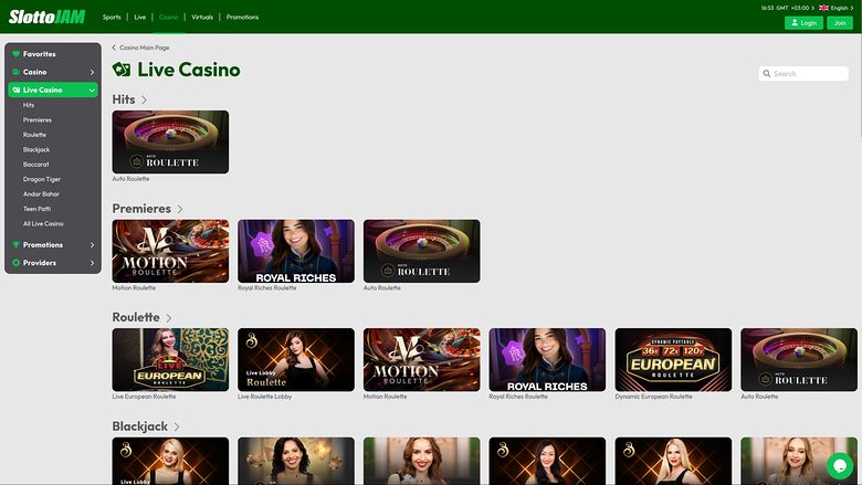 Croupier en direct de bureau de SlottoJam Casino